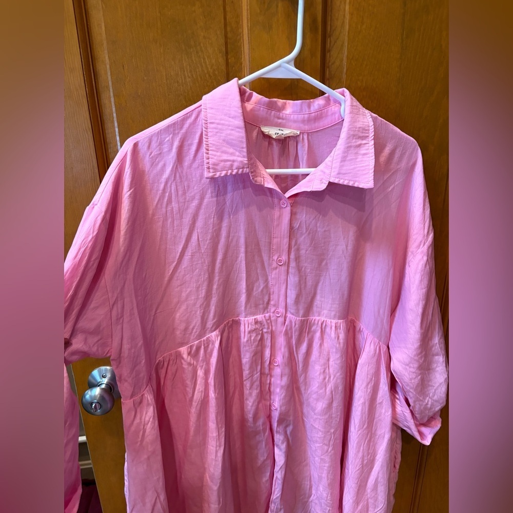 Entro Womens Barbie Pink Baby Doll Long Sleeve Button Up Dress Size Large - Picture 8 of 11